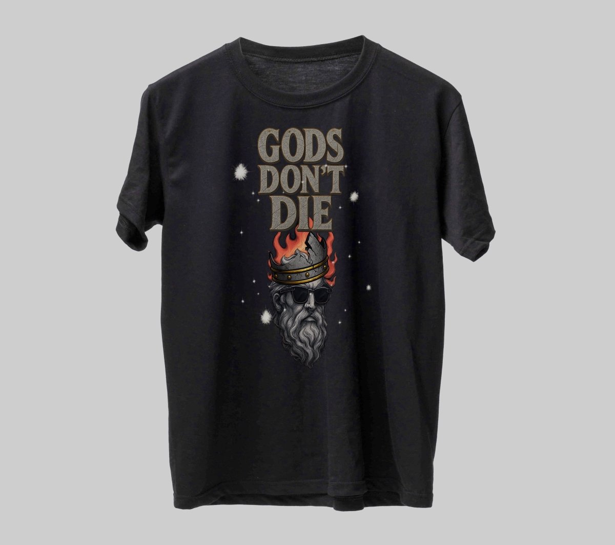 Design Digital „Gods Don’t Die” – Artă Mitologică pentru Tricouri - StickerJoy