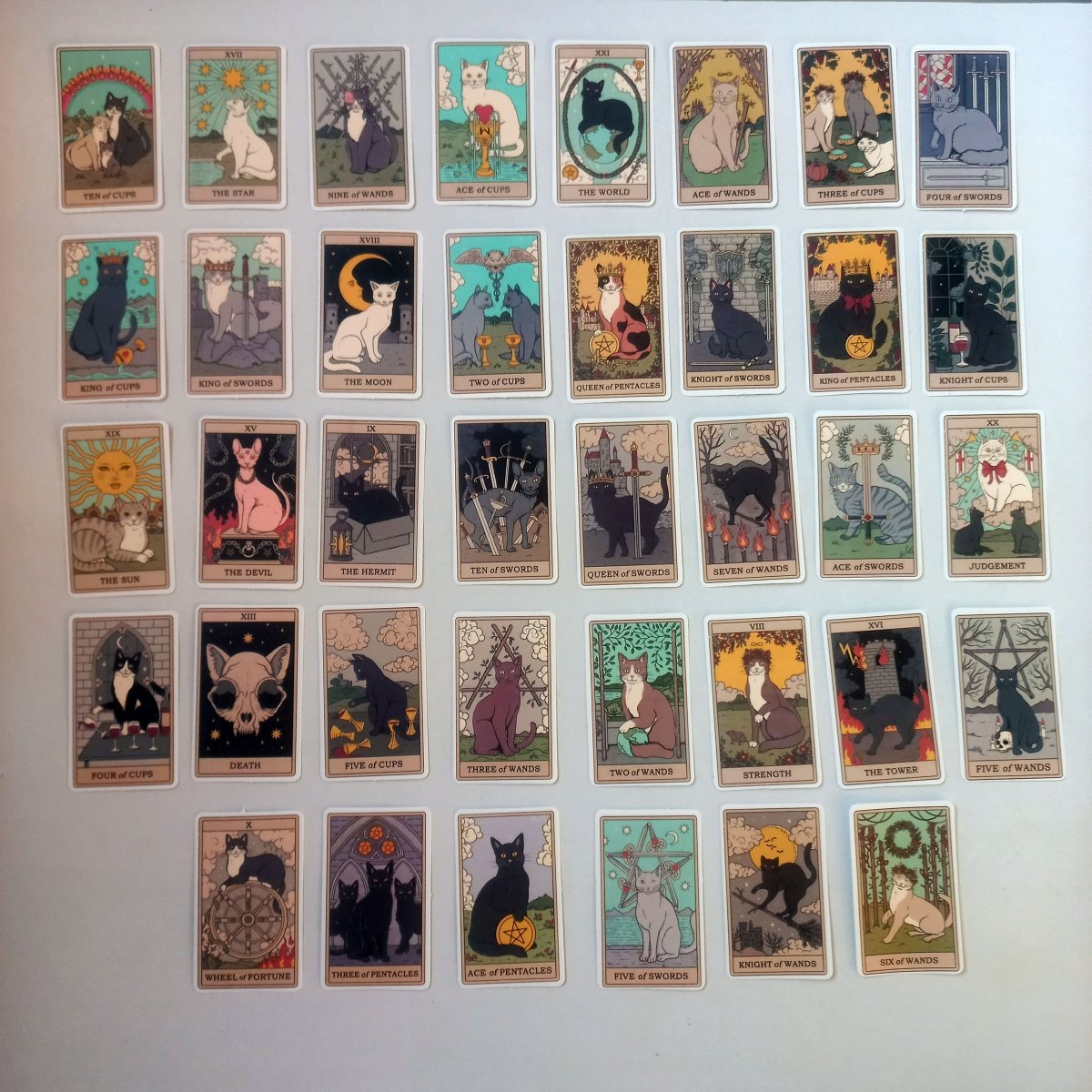 Set 78 Stickere Tarot cu Pisici – Arcane Majore & Minore - StickerJoy