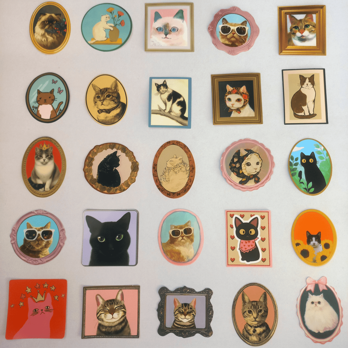 Pachet Stickere Portret cu Pisici – 50 de Stickere Ilustrate în Stil Tablou Vintage - StickerJoy