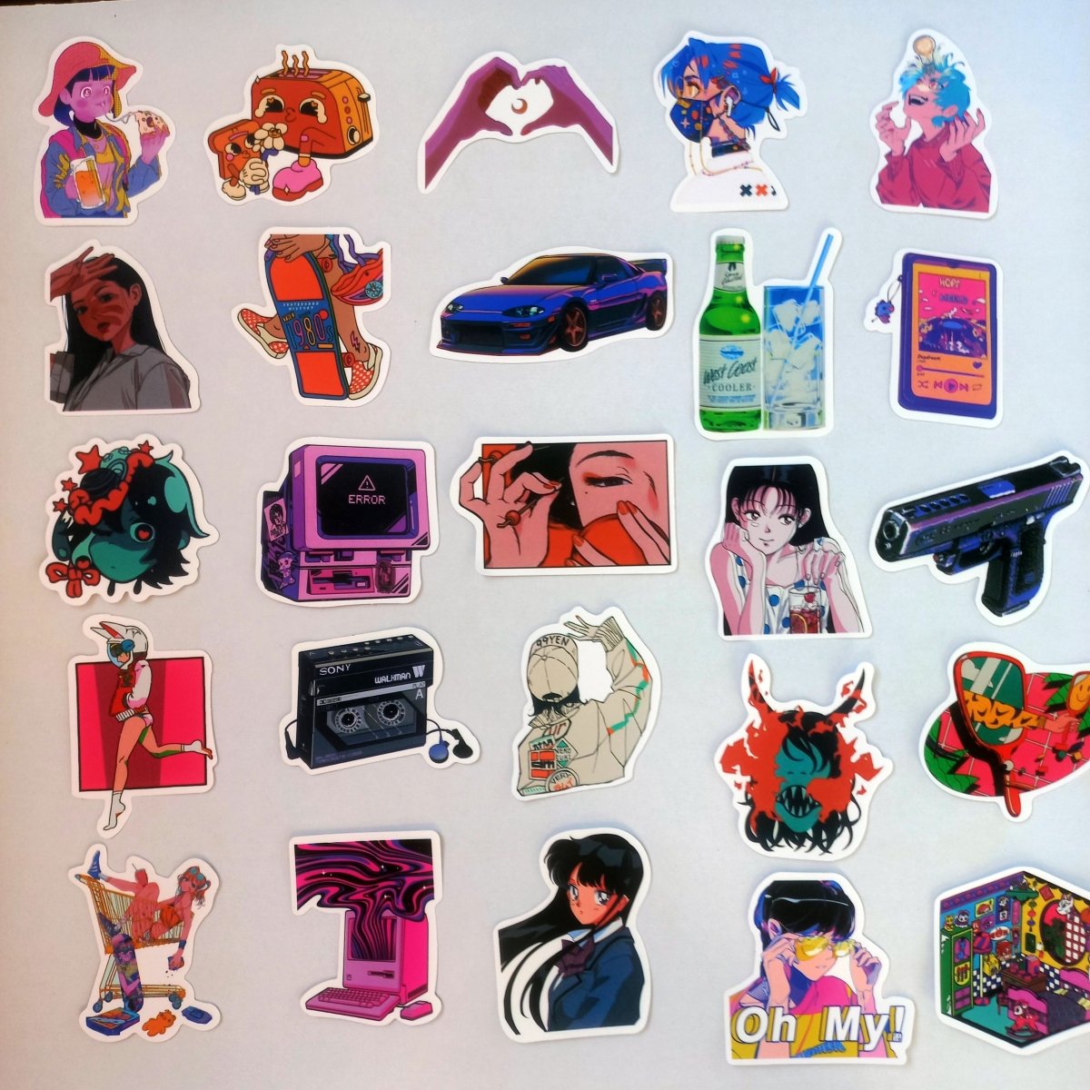 Set 50 Stickere Anime & Vaporwave – Retro, Estetic & Street Style - StickerJoy