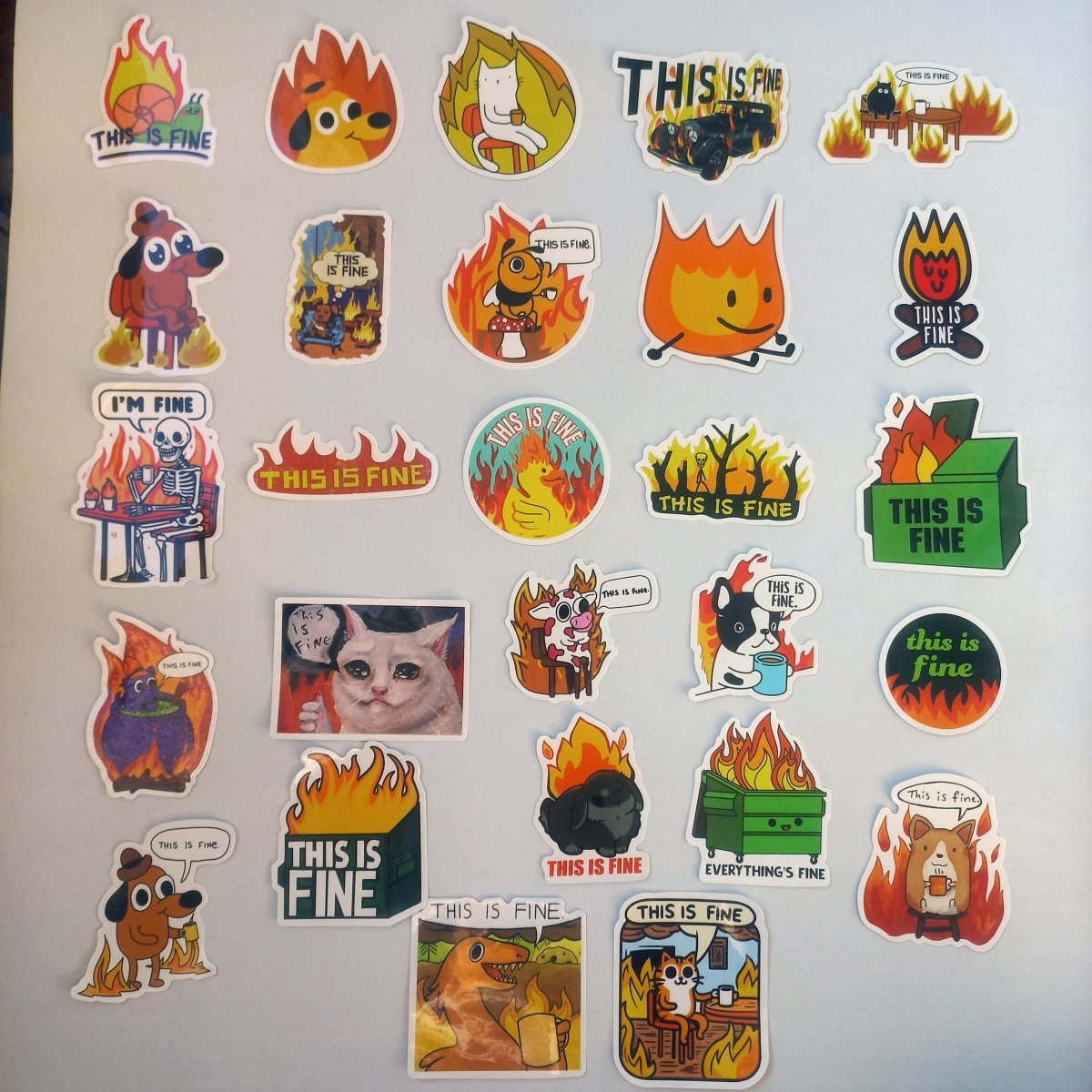 50 Stickere „This Is Fine” – Amuzante si Colorate - StickerJoy