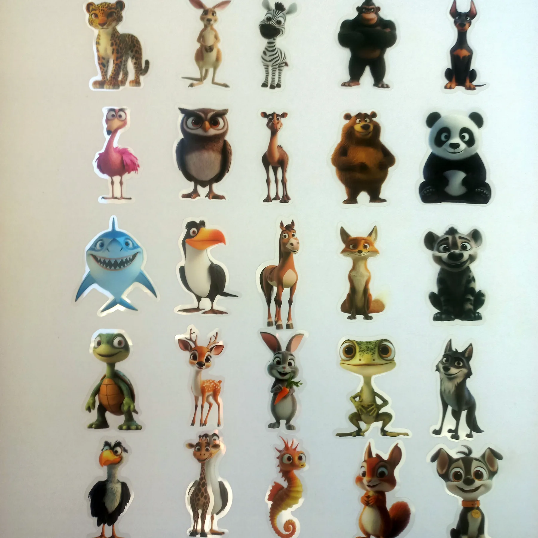 Pachet cu stickere transparente cu animale cartoon, inclusiv panda, vulpe, iepure, broască și alte animale simpatice