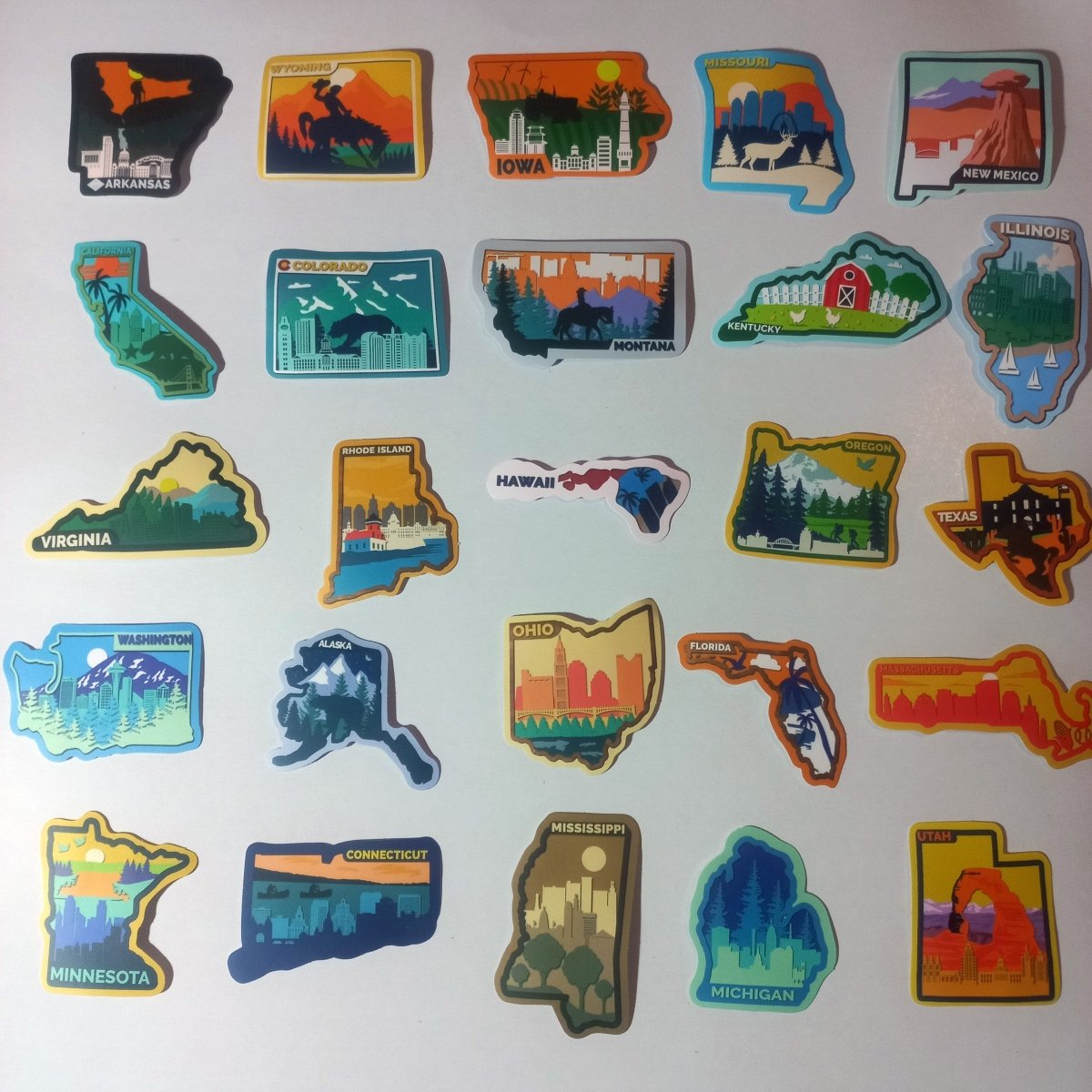 Set Stickere Statele Americane – 50 de Stickere Ilustrate Retro | SUA Travel & Geography - StickerJoy