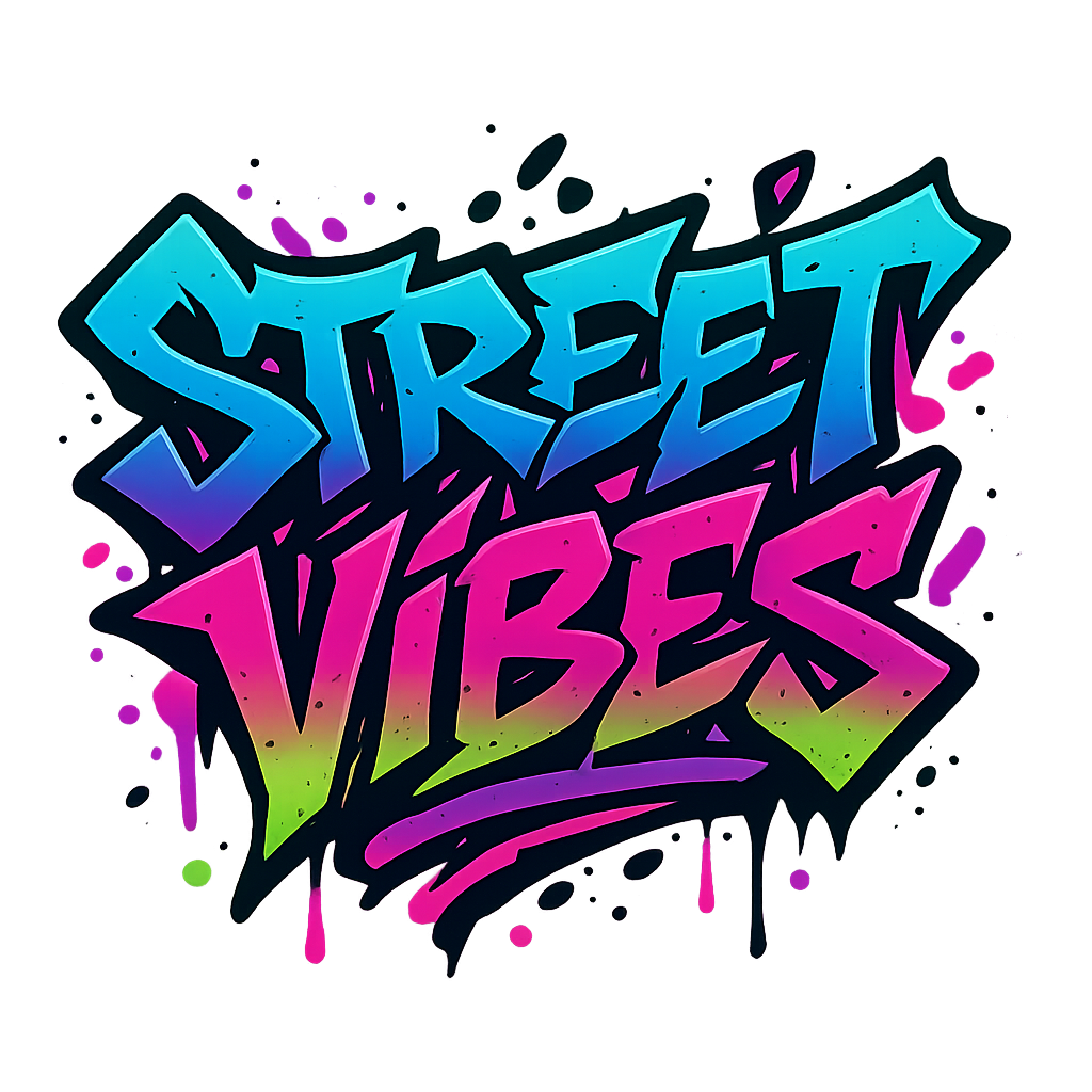 Design digital graffiti Street Vibes, culori neon, pentru tricouri și stickere