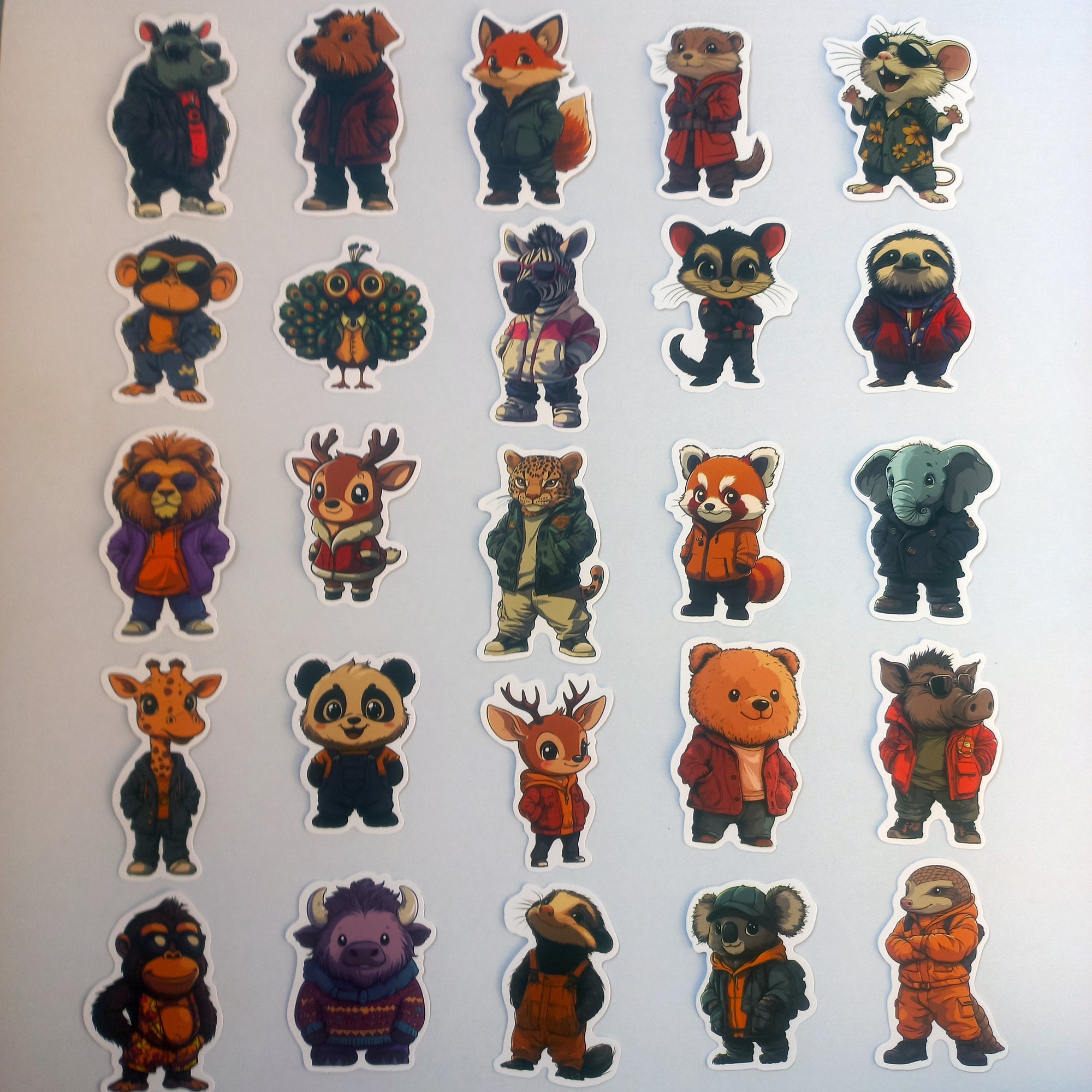 Set stickere cu animale cool în haine streetwear, 50 modele unice