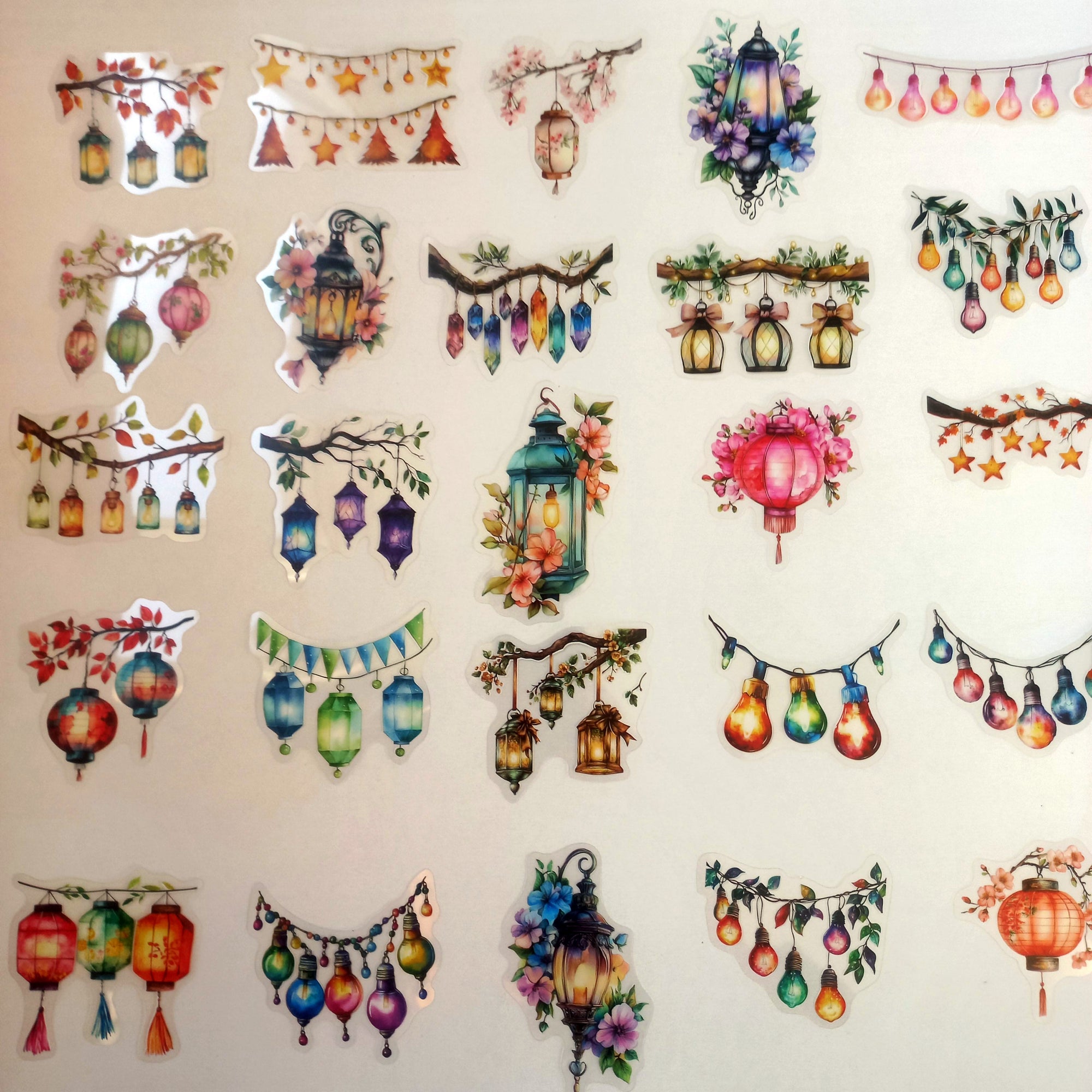 Set 50 stickere transparente cu lămpi și ghirlande luminoase, stil boho și festiv