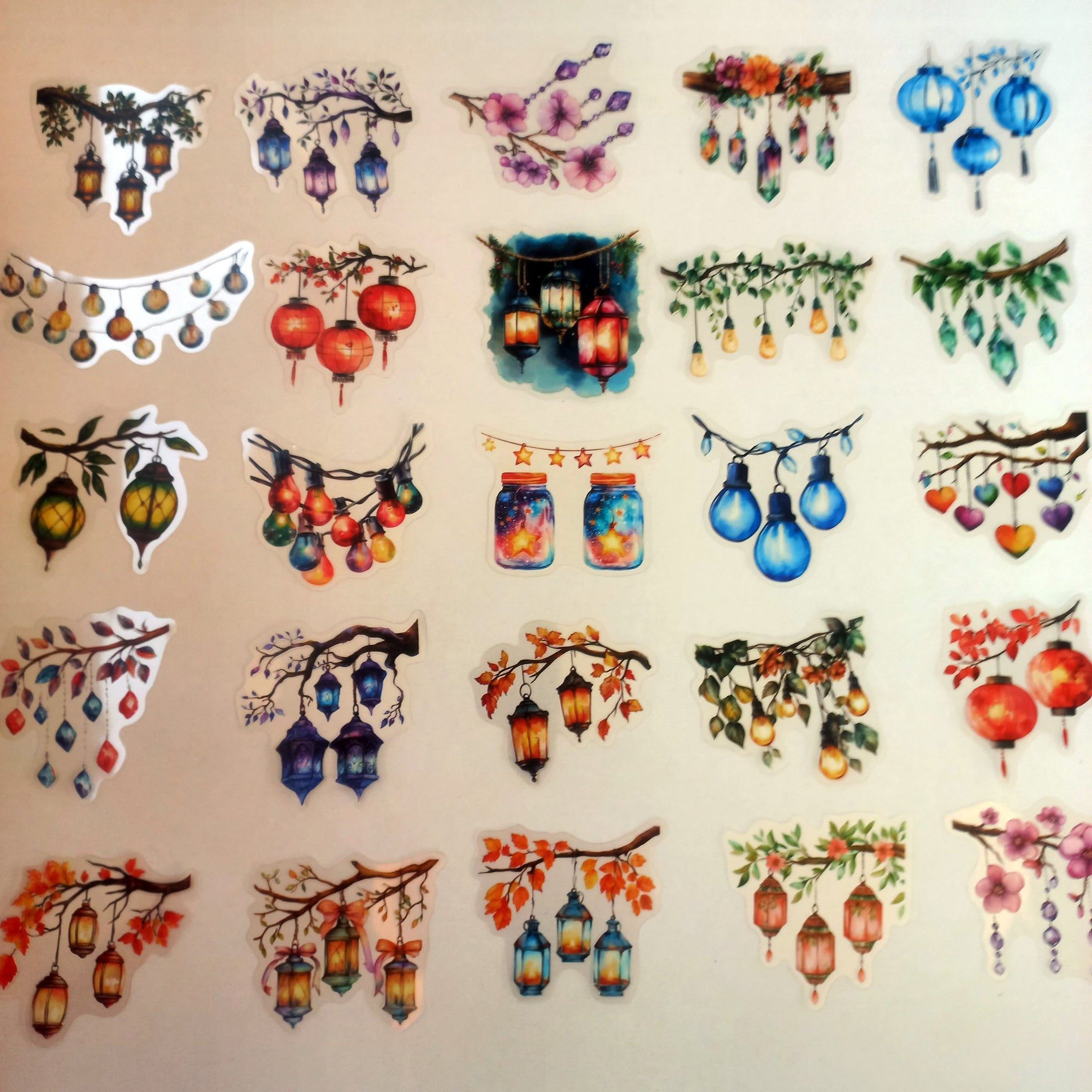 Pachet stickere transparente cu felinare și lumini decorative, colorate și elegante