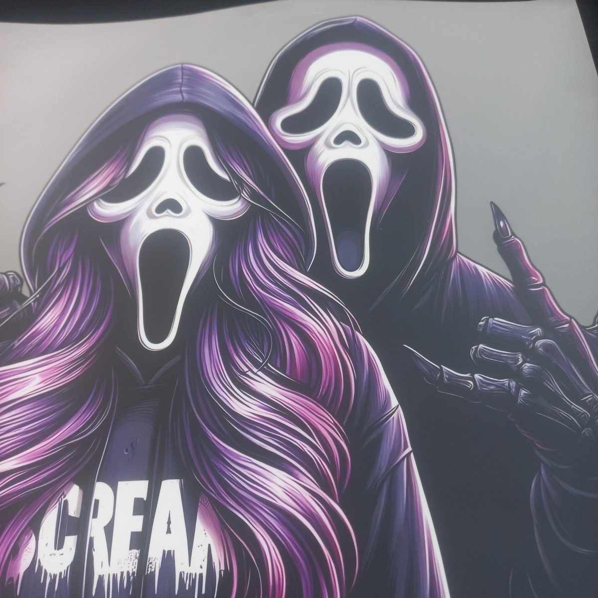 Sticker DTF Cuplu Horror Mask – Transfer Termic Design Dark pentru Haine - StickerJoy