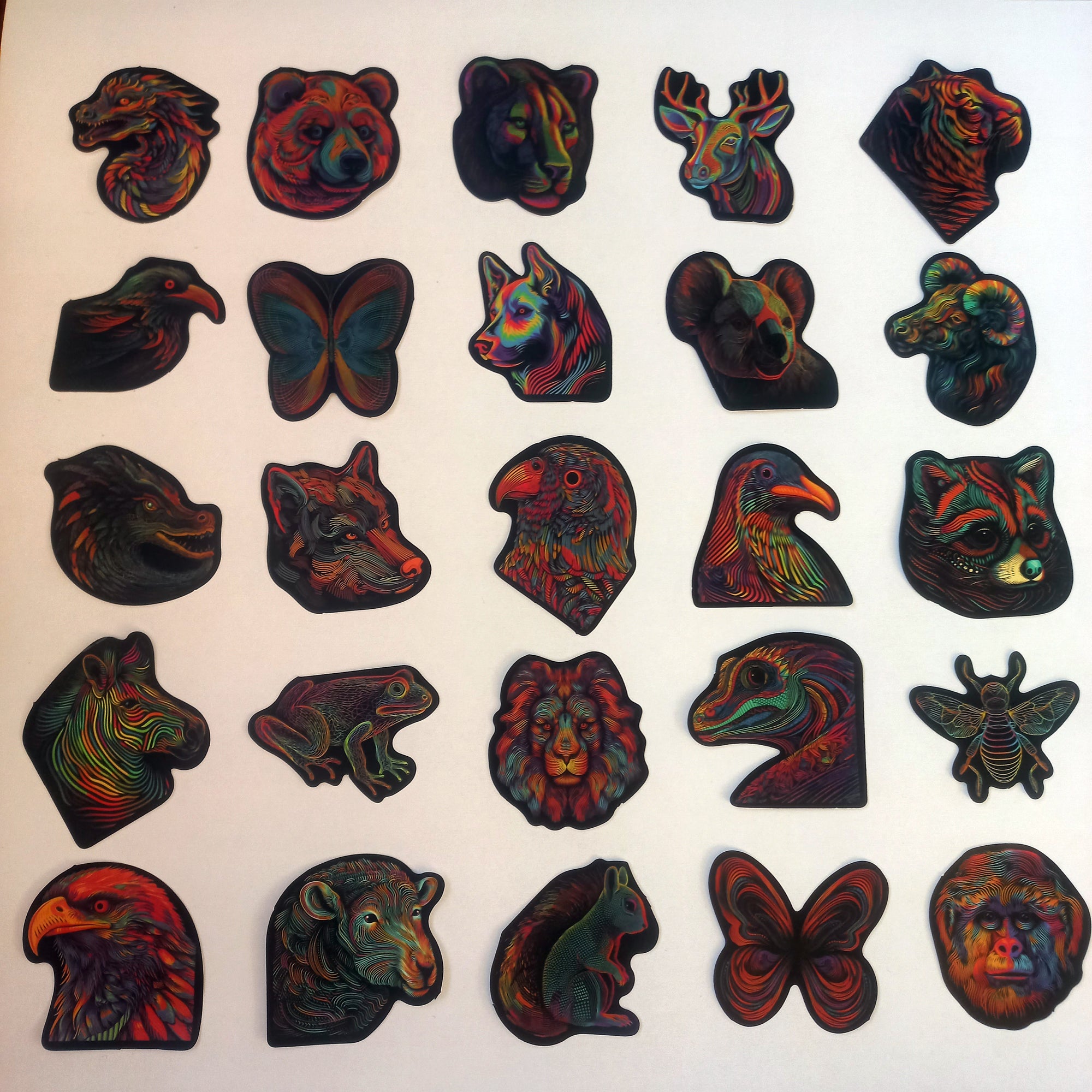 Set stickere animale psihedelice colorate – 50 bucăți, vedere frontală