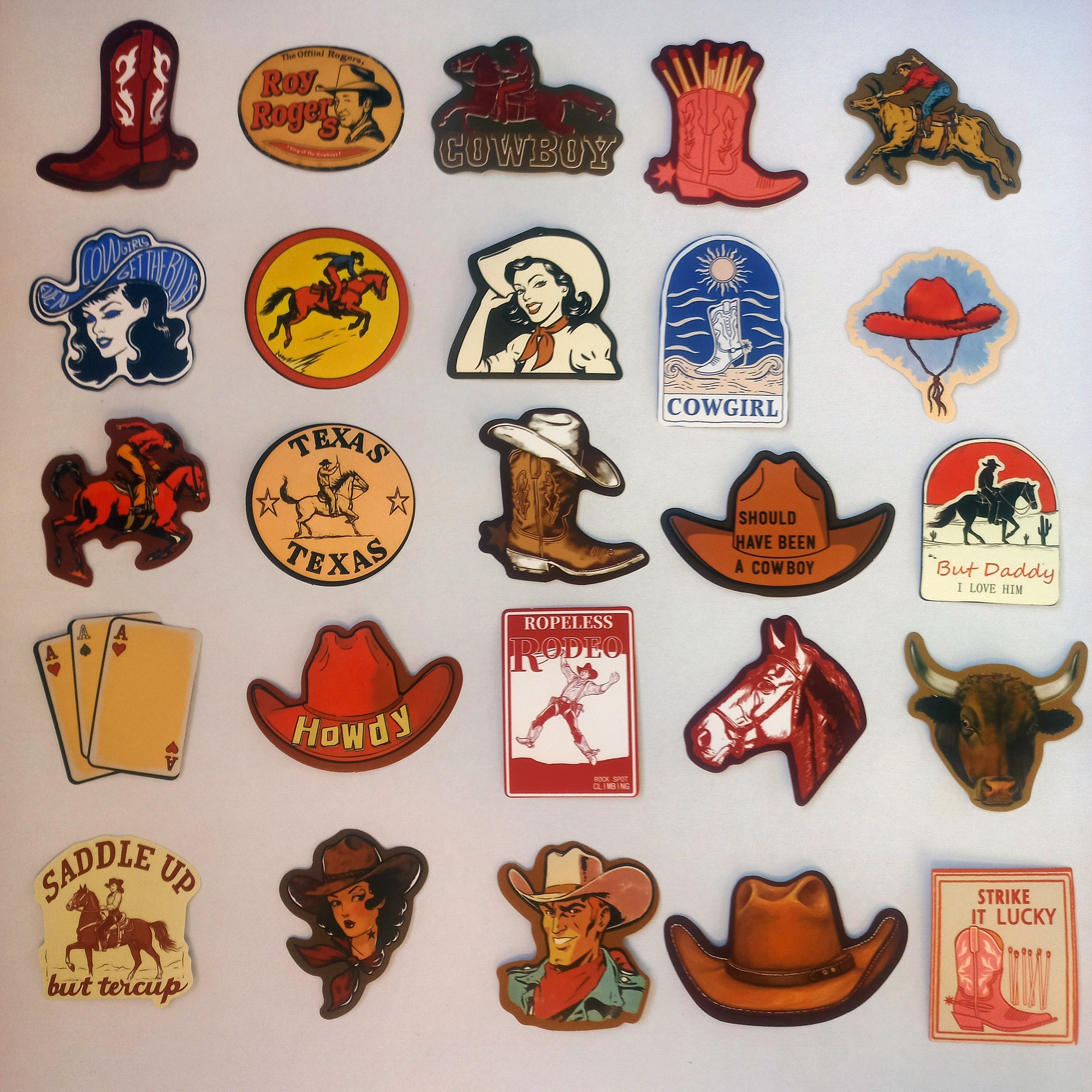 Set 50 stickere cowboy inspirate din Vestul Sălbatic, rodeo și Texas