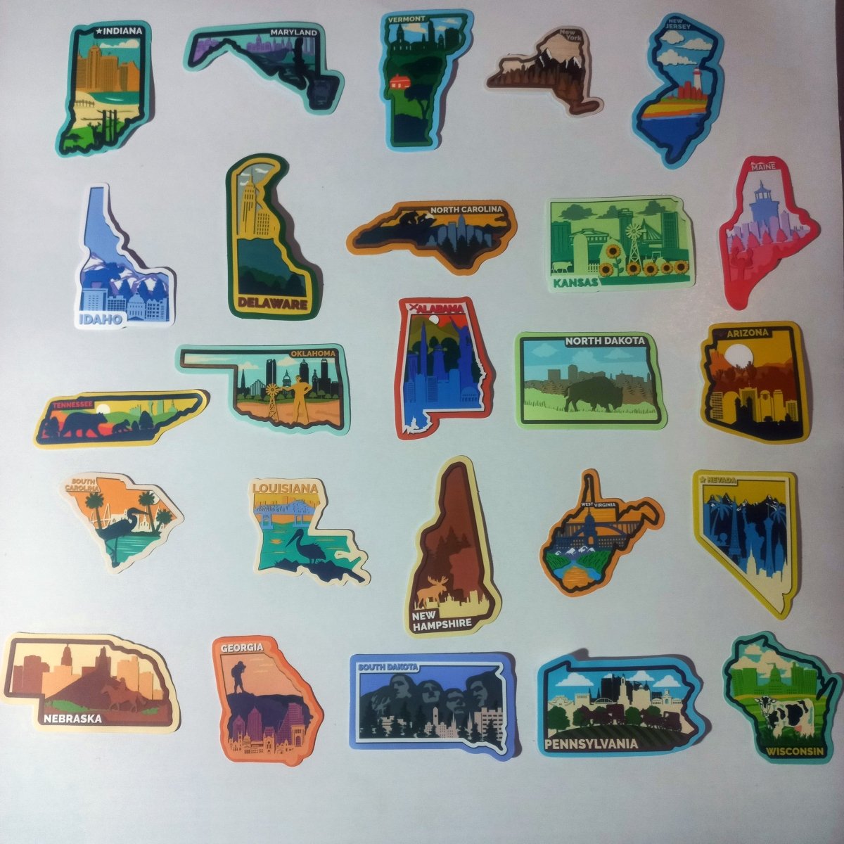 Set Stickere Statele Americane – 50 de Stickere Ilustrate Retro | SUA Travel & Geography - StickerJoy