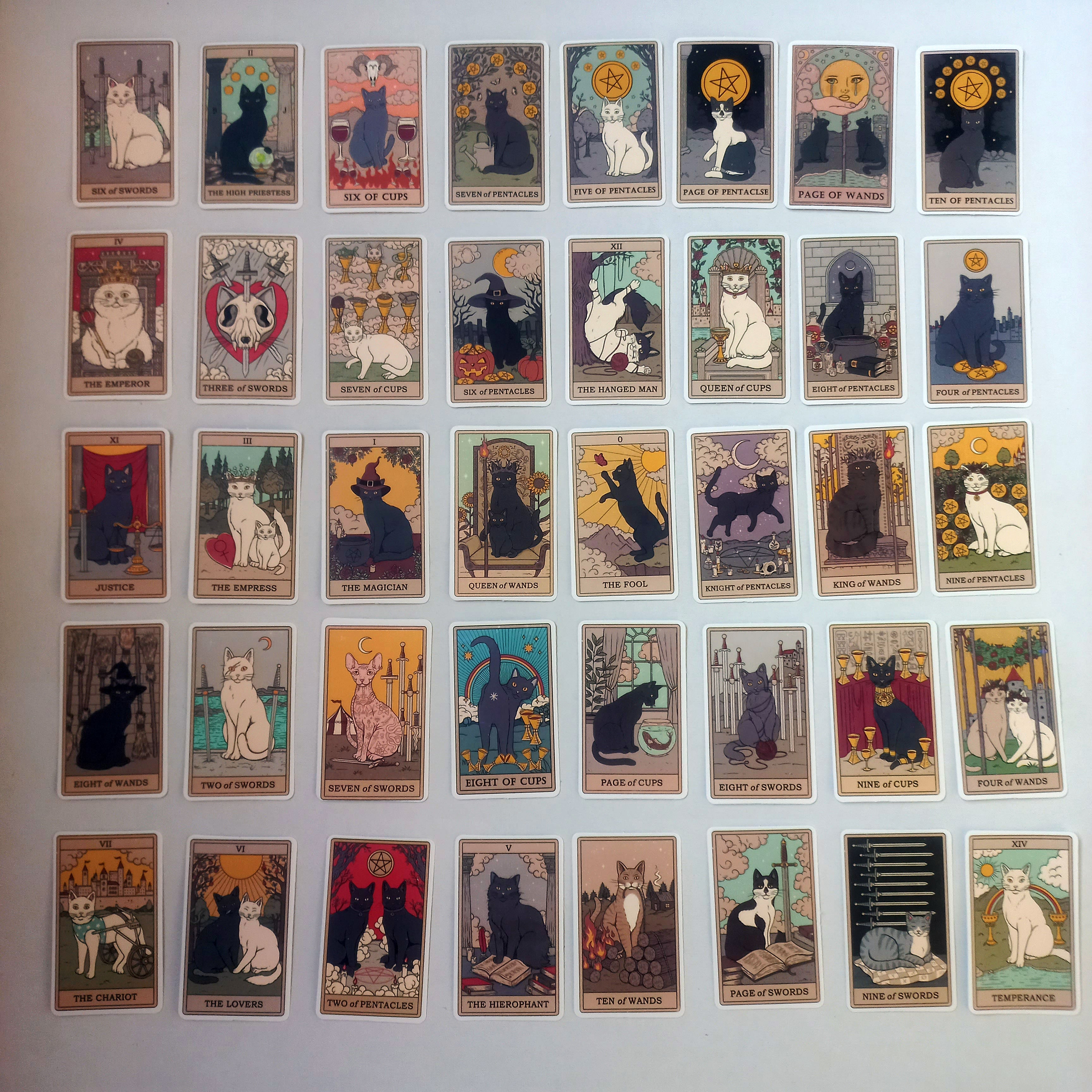 Set complet 78 stickere tarot cu pisici – Arcane Majore și Minore