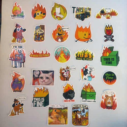 Stickere decorative „This Is Fine” pentru laptop, telefon și caiete