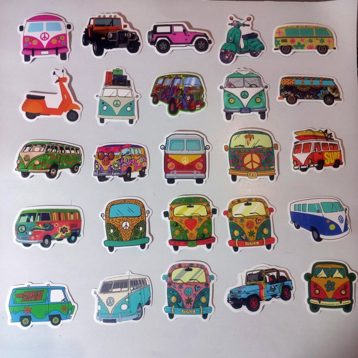 Pachet 50 Stickere Dube Retro – Stil Hippie, Van Life & Peace - StickerJoy